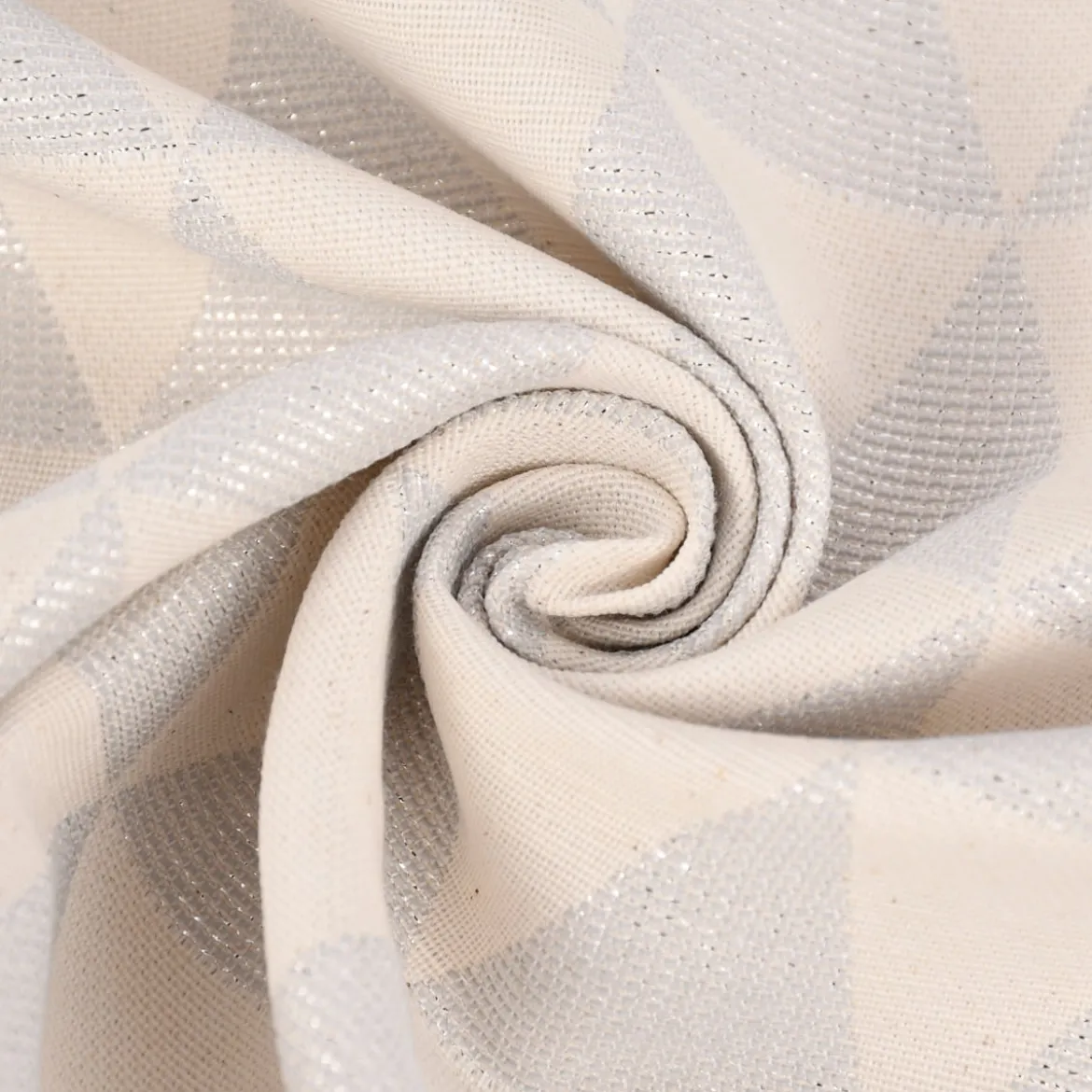 Dekostoff Jacquard Doubleface Premium Metallic Triangel Retro Scandi silber hellbeige 1,4m Breite