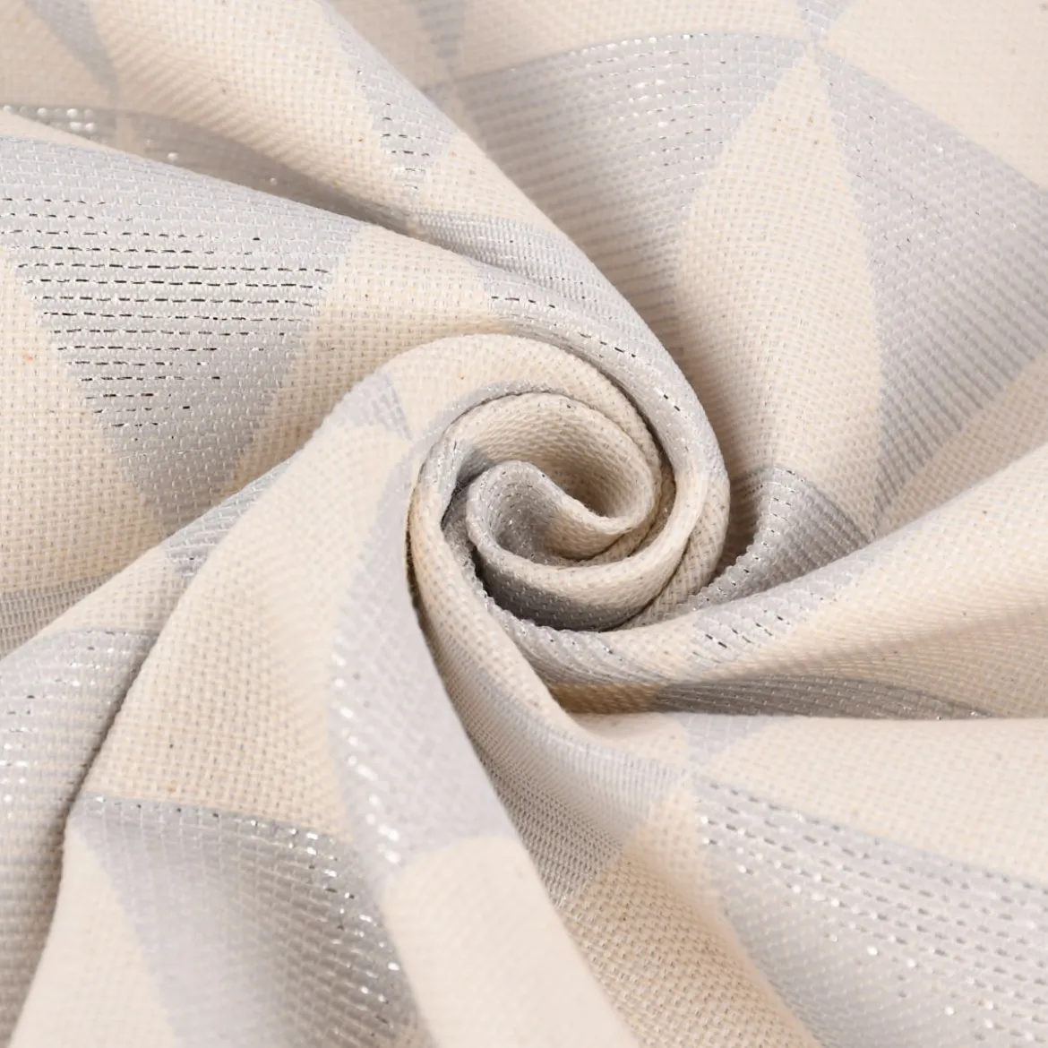 Dekostoff Jacquard Doubleface Premium Metallic Triangel Retro Scandi silber hellbeige 1,4m Breite