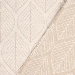 Dekostoff Jacquard Doubleface Premium Leaf Retro Scandi Blätter beige 1,4m Breite