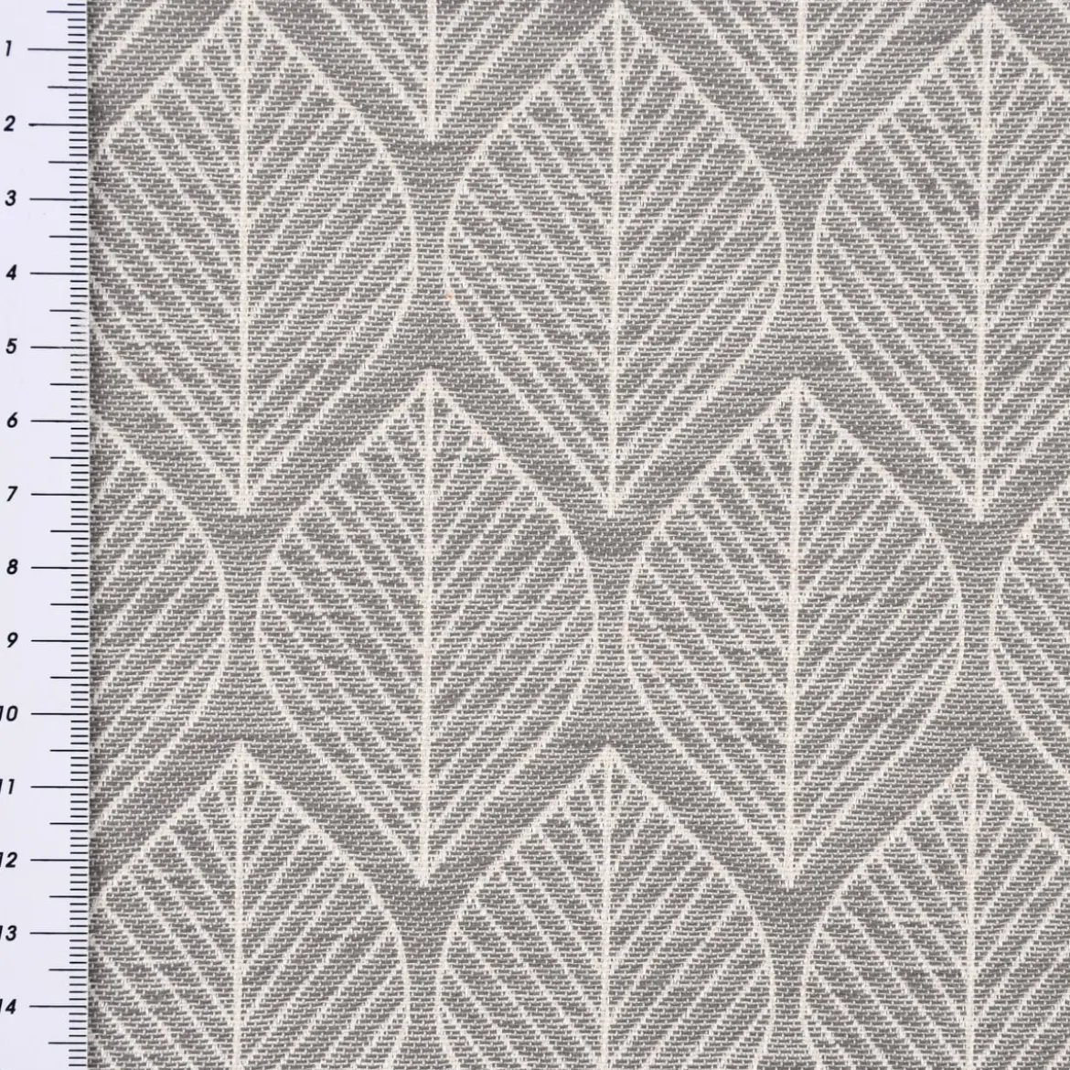 Dekostoff Jacquard Doubleface Premium Leaf Retro Scandi Blätter grau hellbeige 1,4m Breite