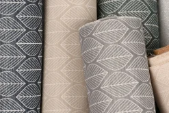Dekostoff Jacquard Doubleface Premium Leaf Retro Scandi Blätter grau hellbeige 1,4m Breite
