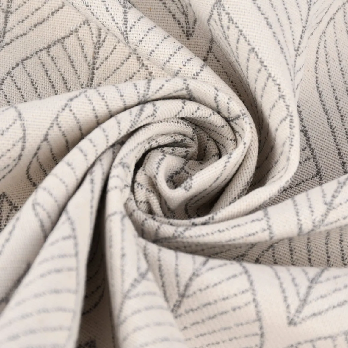 Dekostoff Jacquard Doubleface Premium Leaf Retro Scandi Blätter grau hellbeige 1,4m Breite