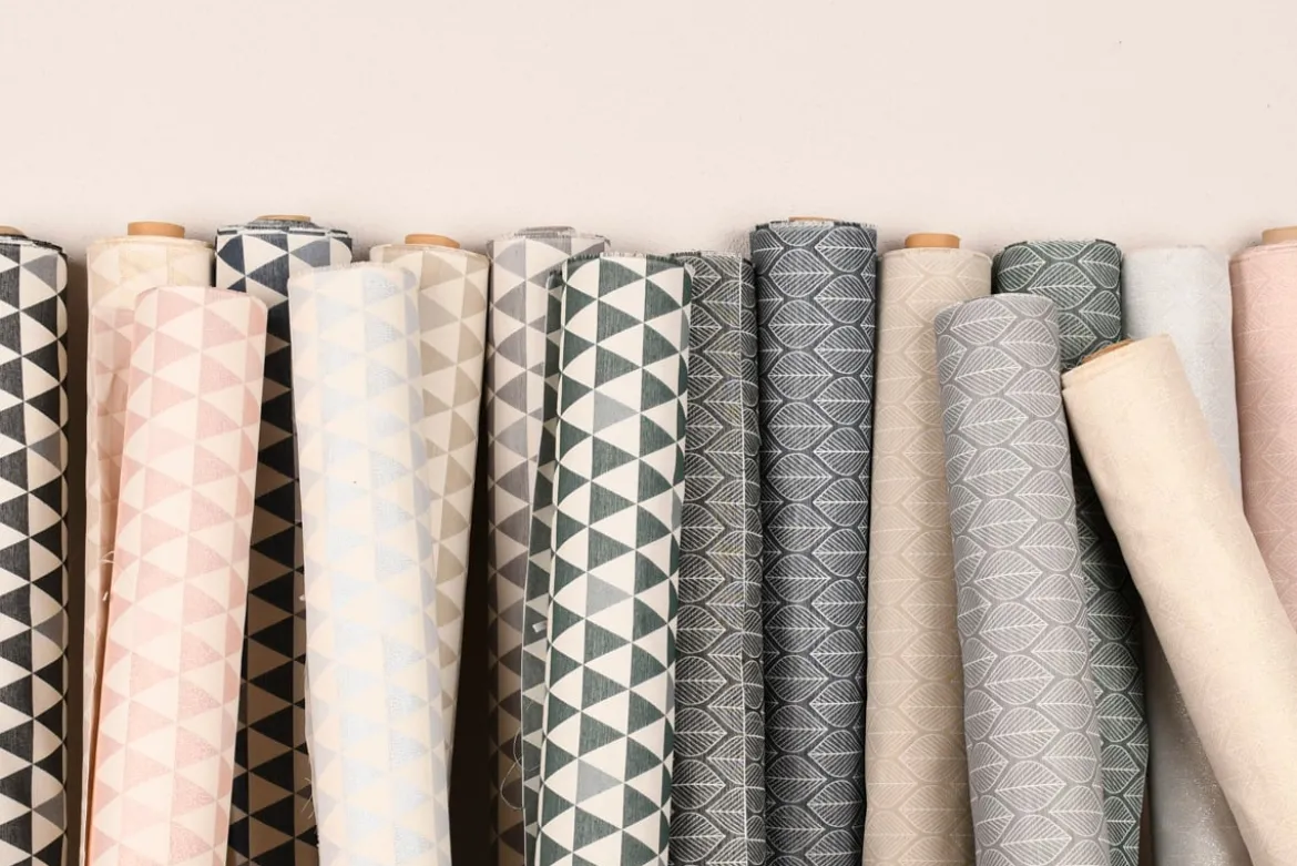 Dekostoff Jacquard Doubleface Premium Leaf Retro Scandi Blätter grau hellbeige 1,4m Breite