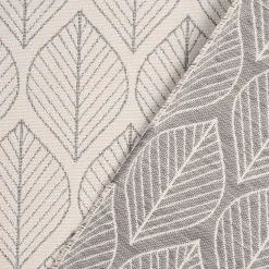 Dekostoff Jacquard Doubleface Premium Leaf Retro Scandi Blätter grau hellbeige 1,4m Breite