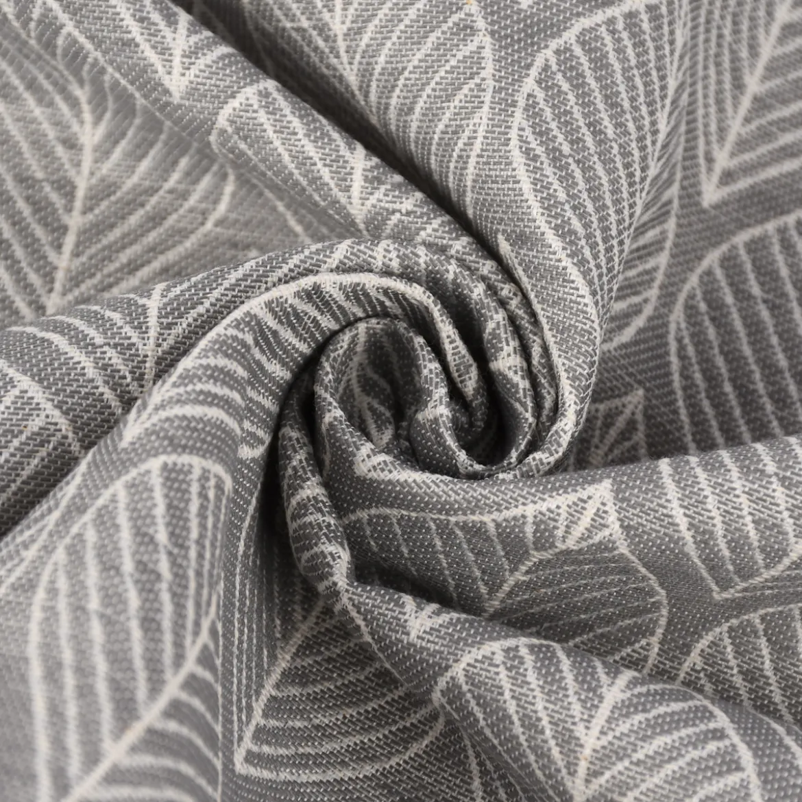 Dekostoff Jacquard Doubleface Premium Leaf Retro Scandi Blätter grau hellbeige 1,4m Breite