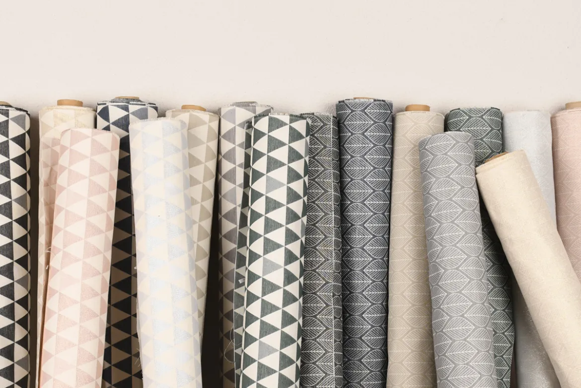 Dekostoff Jacquard Doubleface Premium Leaf Retro Scandi Blätter grün hellbeige 1,4m Breite