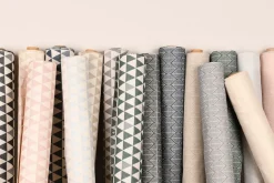 Dekostoff Jacquard Doubleface Premium Triangel Retro Scandi grün hellbeige 1,4m Breite