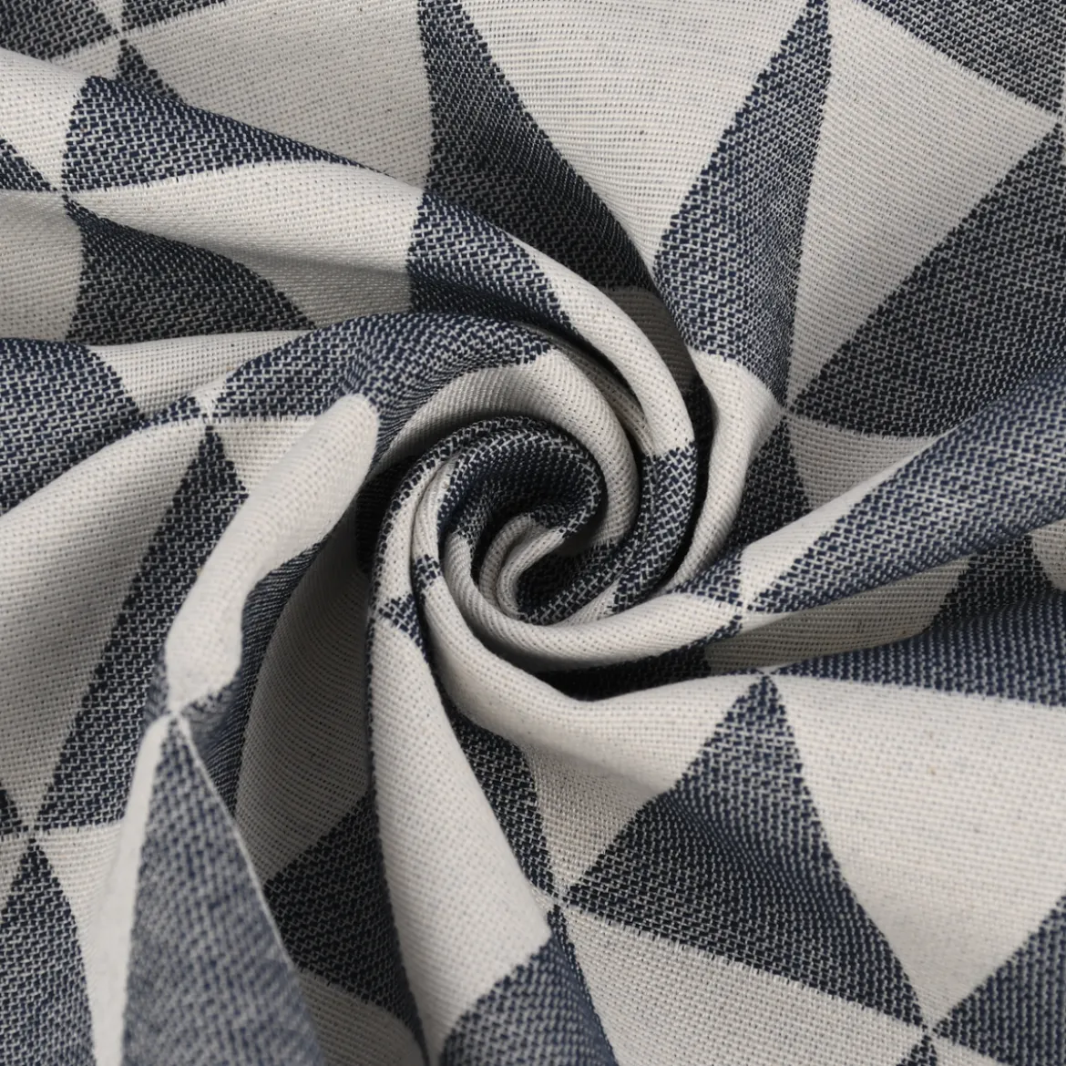Dekostoff Jacquard Doubleface Premium Triangel Retro Scandi blau hellbeige 1,4m Breite