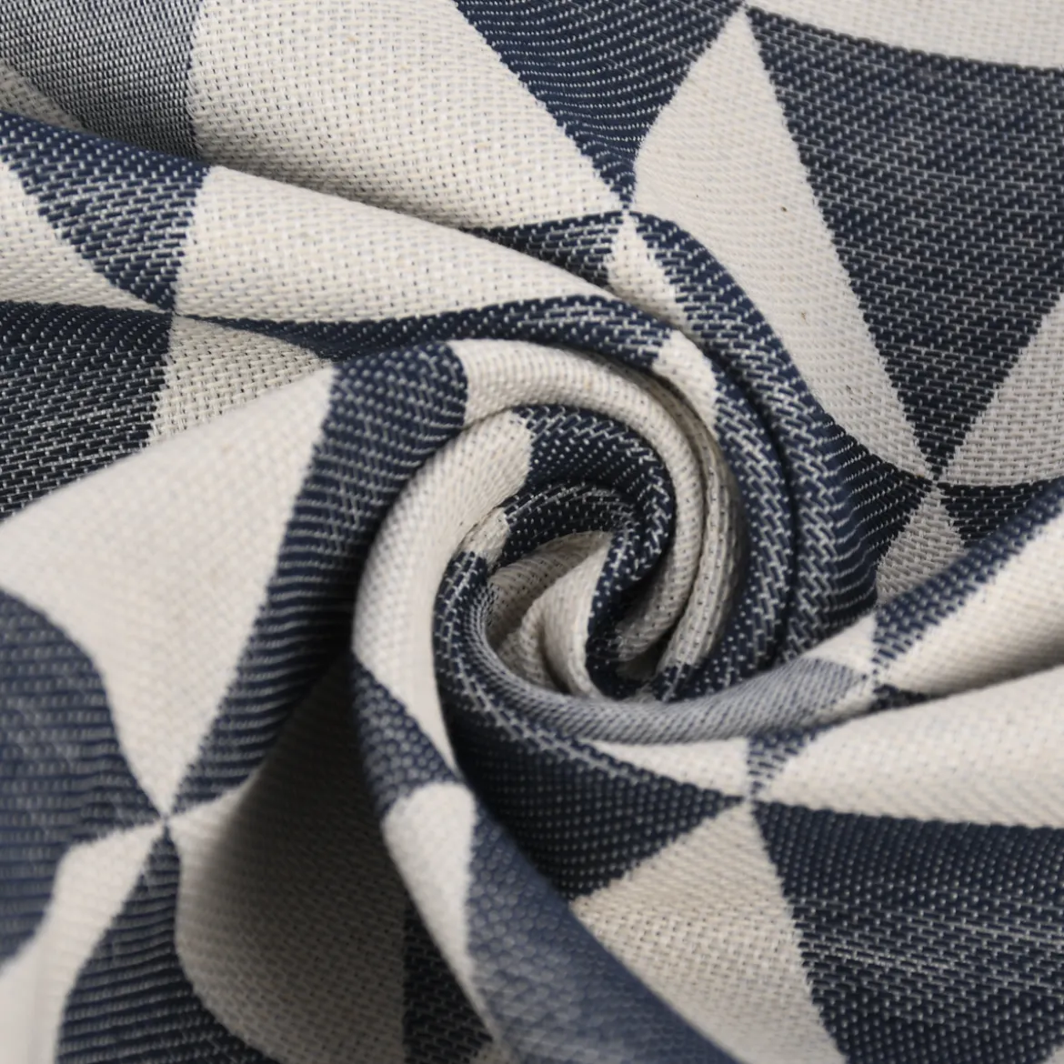 Dekostoff Jacquard Doubleface Premium Triangel Retro Scandi blau hellbeige 1,4m Breite