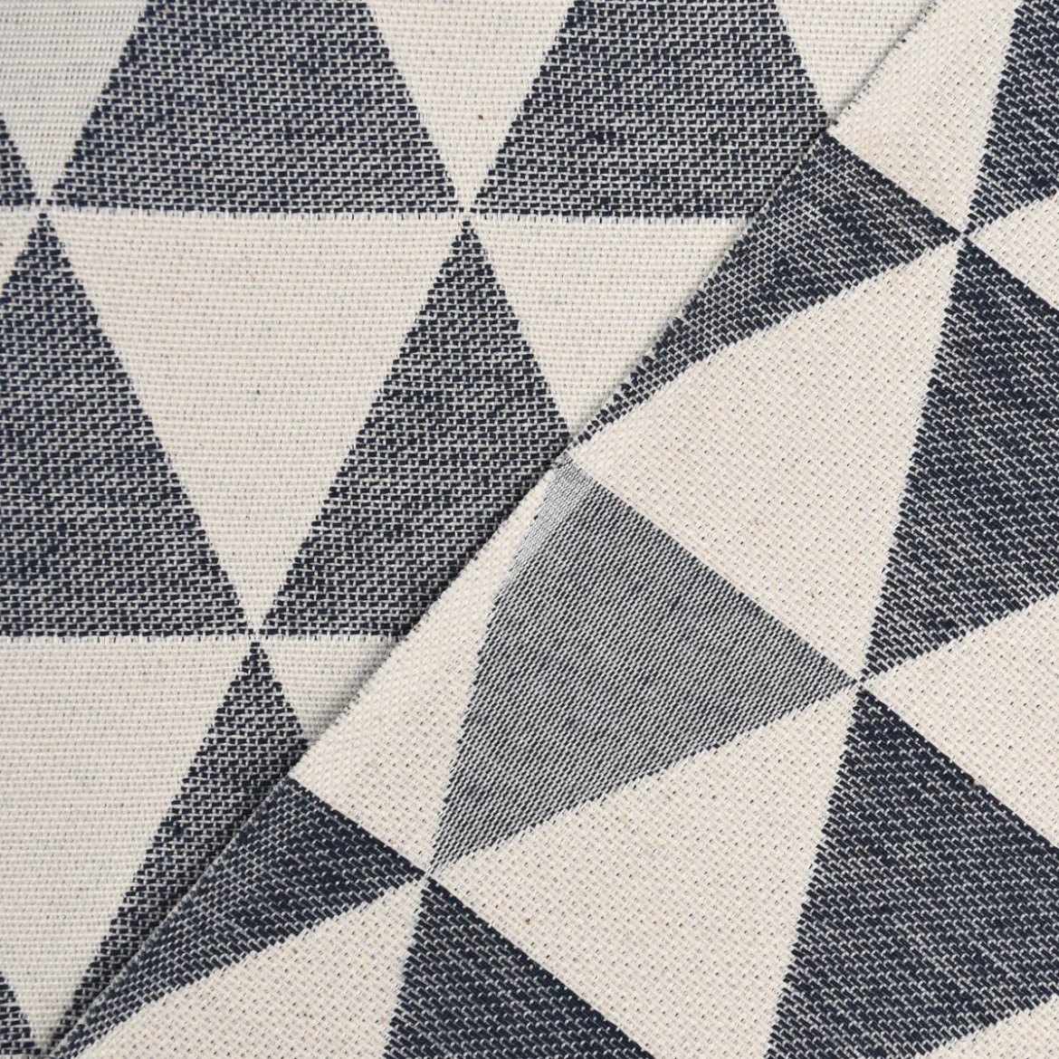 Dekostoff Jacquard Doubleface Premium Triangel Retro Scandi blau hellbeige 1,4m Breite