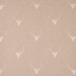 Dekostoff Jacquard Gardinenstoff Landhausstoff Wendestoff Hirschkopf mit Geweih beige 1,40m Breite