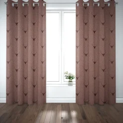 Dekostoff Jacquard Gardinenstoff Landhausstoff Wendestoff Hirschkopf mit Geweih rotbraun 1,40m Breite