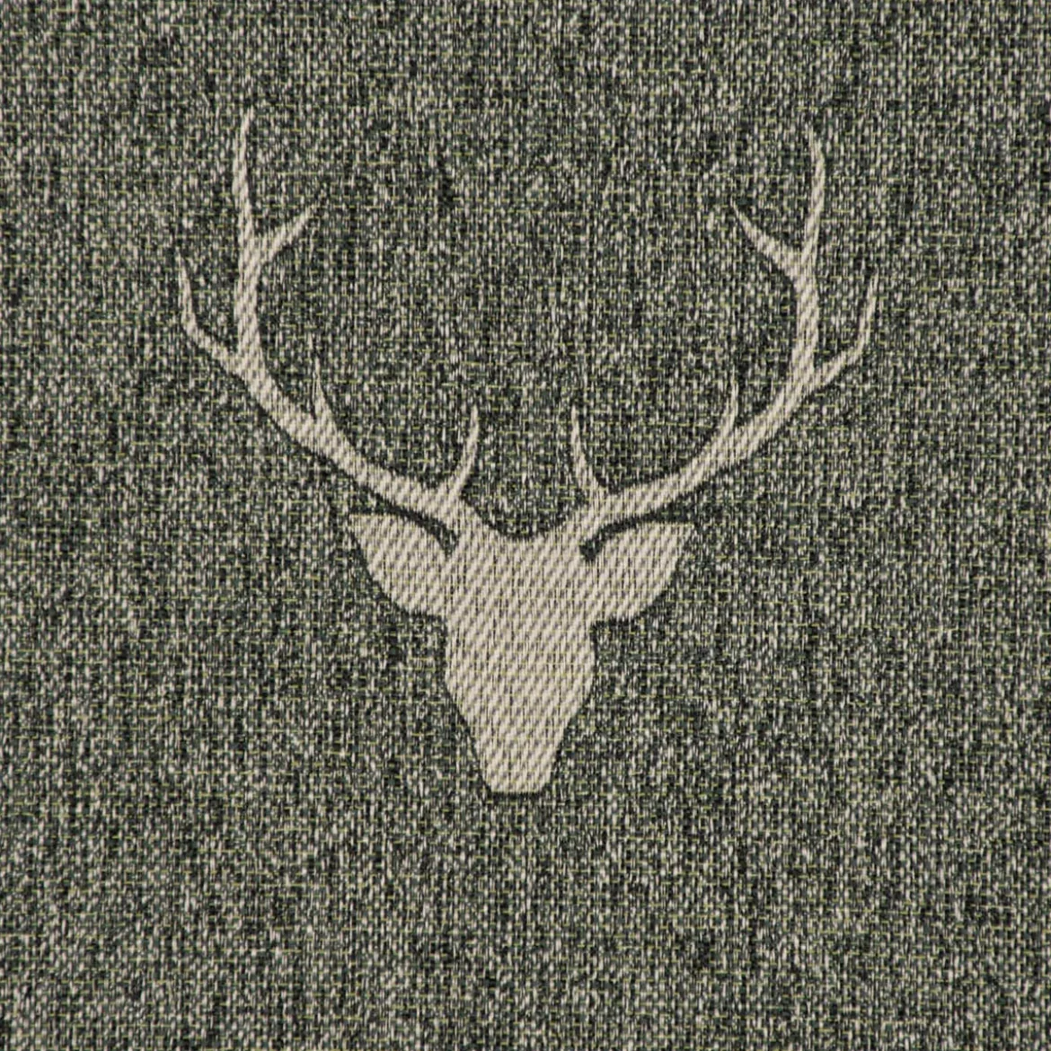 Dekostoff Jacquard Gardinenstoff Landhausstoff Wendestoff Hirschkopf mit Geweih grün 1,40m Breite