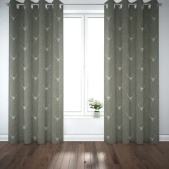 Dekostoff Jacquard Gardinenstoff Landhausstoff Wendestoff Hirschkopf mit Geweih grün 1,40m Breite