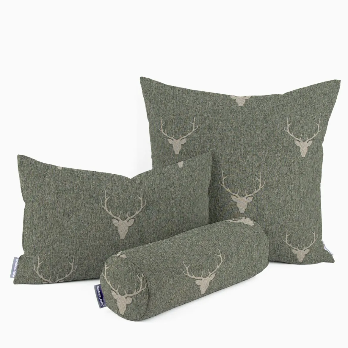 Dekostoff Jacquard Gardinenstoff Landhausstoff Wendestoff Hirschkopf mit Geweih grün 1,40m Breite
