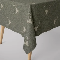 Dekostoff Jacquard Gardinenstoff Landhausstoff Wendestoff Hirschkopf mit Geweih grün 1,40m Breite