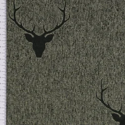Dekostoff Jacquard Gardinenstoff Landhausstoff Wendestoff Hirschkopf mit Geweih grün 1,40m Breite