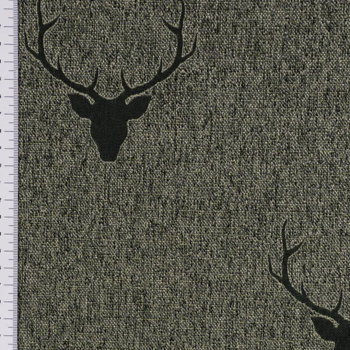 Dekostoff Jacquard Gardinenstoff Landhausstoff Wendestoff Hirschkopf mit Geweih grün 1,40m Breite