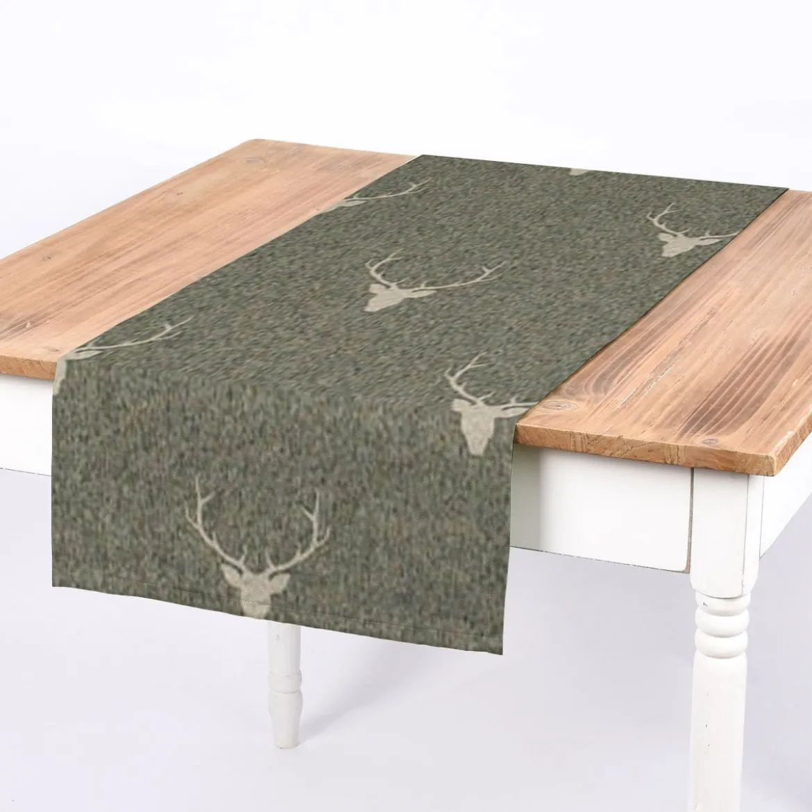 Dekostoff Jacquard Gardinenstoff Landhausstoff Wendestoff Hirschkopf mit Geweih grün 1,40m Breite