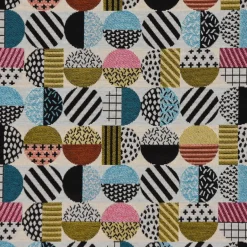 Dekostoff Jacquard geometrisch Kreise weiß schwarz bunt 1,5m Breite