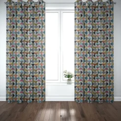 Dekostoff Jacquard geometrisch Kreise weiß schwarz bunt 1,5m Breite