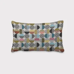 Dekostoff Jacquard geometrisch Kreise weiß schwarz bunt 1,5m Breite