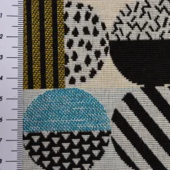 Dekostoff Jacquard geometrisch Kreise weiß schwarz bunt 1,5m Breite