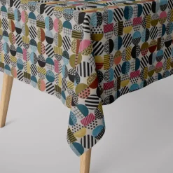 Dekostoff Jacquard geometrisch Kreise weiß schwarz bunt 1,5m Breite