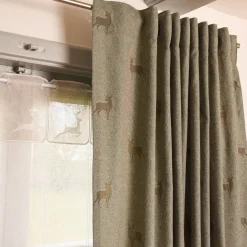 Dekostoff Jacquard Landhausstoff Wendestoff Hirsche beige braun türkis 1,40m Breite