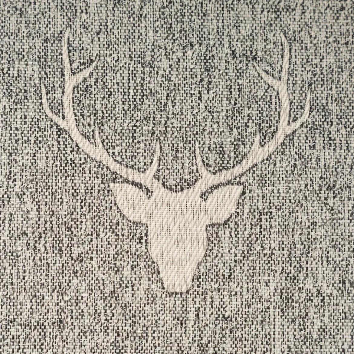 Dekostoff Jacquard Landhausstoff Wendestoff Hirschkopf mit Geweih Grau Beige meliert 1,40m Breite