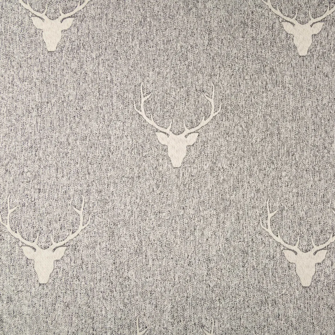 Dekostoff Jacquard Landhausstoff Wendestoff Hirschkopf mit Geweih Grau Beige meliert 1,40m Breite
