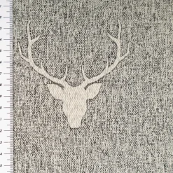 Dekostoff Jacquard Landhausstoff Wendestoff Hirschkopf mit Geweih Grau Beige meliert 1,40m Breite