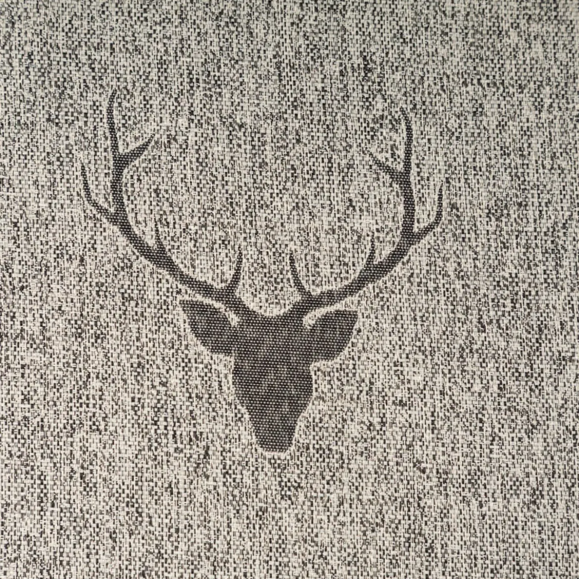 Dekostoff Jacquard Landhausstoff Wendestoff Hirschkopf mit Geweih Grau Beige meliert 1,40m Breite