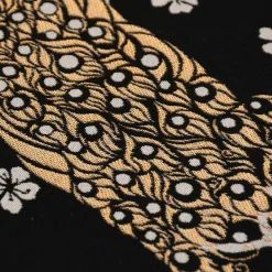 Dekostoff Jacquard Metallic Peacock Blossom Luxury Pfau Blüten schwarz gold ecru 1,4m Breite