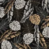 Dekostoff Jacquard Metallic Botanic Leaf Luxury Blätter schwarz gold ecru 1,4m Breite