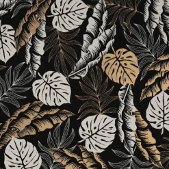 Dekostoff Jacquard Metallic Botanic Leaf Luxury Blätter schwarz gold ecru 1,4m Breite