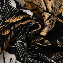 Dekostoff Jacquard Metallic Botanic Leaf Luxury Blätter schwarz gold ecru 1,4m Breite