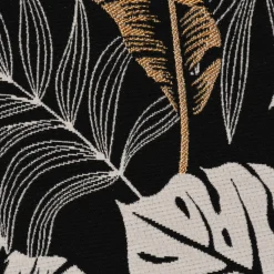Dekostoff Jacquard Metallic Botanic Leaf Luxury Blätter schwarz gold ecru 1,4m Breite