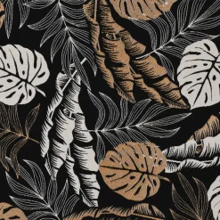 Dekostoff Jacquard Metallic Botanic Leaf Luxury Blätter schwarz gold ecru 1,4m Breite