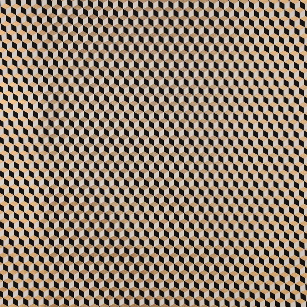 Dekostoff Jacquard Metallic Cube Geometric Luxury 3D Würfel schwarz gold ecru 1,4m Breite