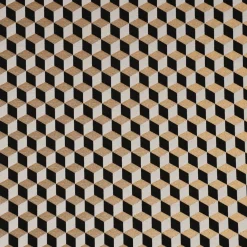 Dekostoff Jacquard Metallic Cube Geometric Luxury 3D Würfel schwarz gold ecru 1,4m Breite