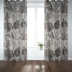 Dekostoff Jacquard Metallic Botanic Arty Blätter silber grau 1,4m Breite