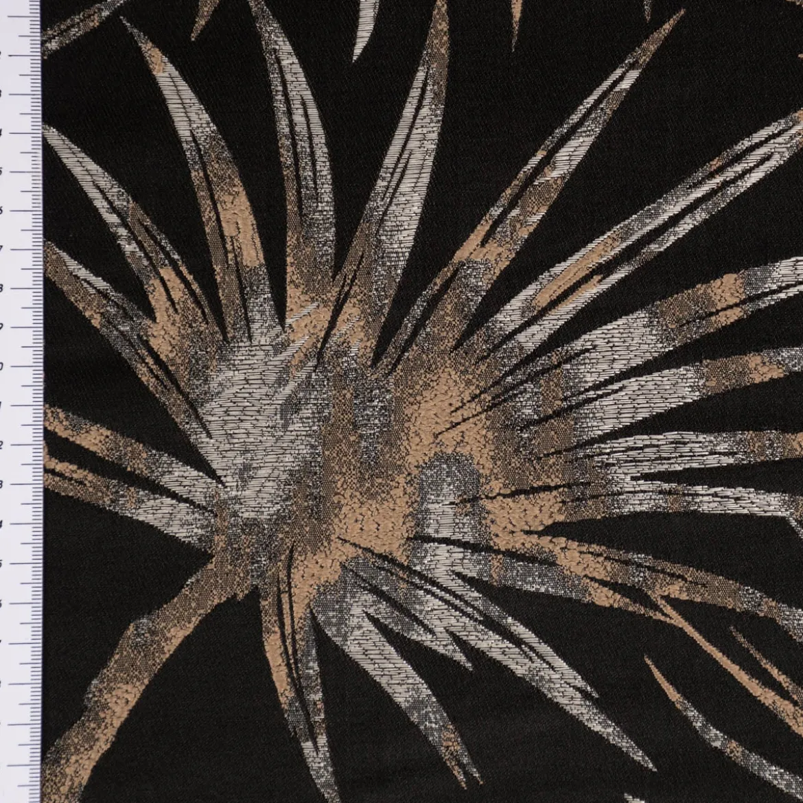 Dekostoff Jacquard Palmenblätter schwarz beige 137cm Breite