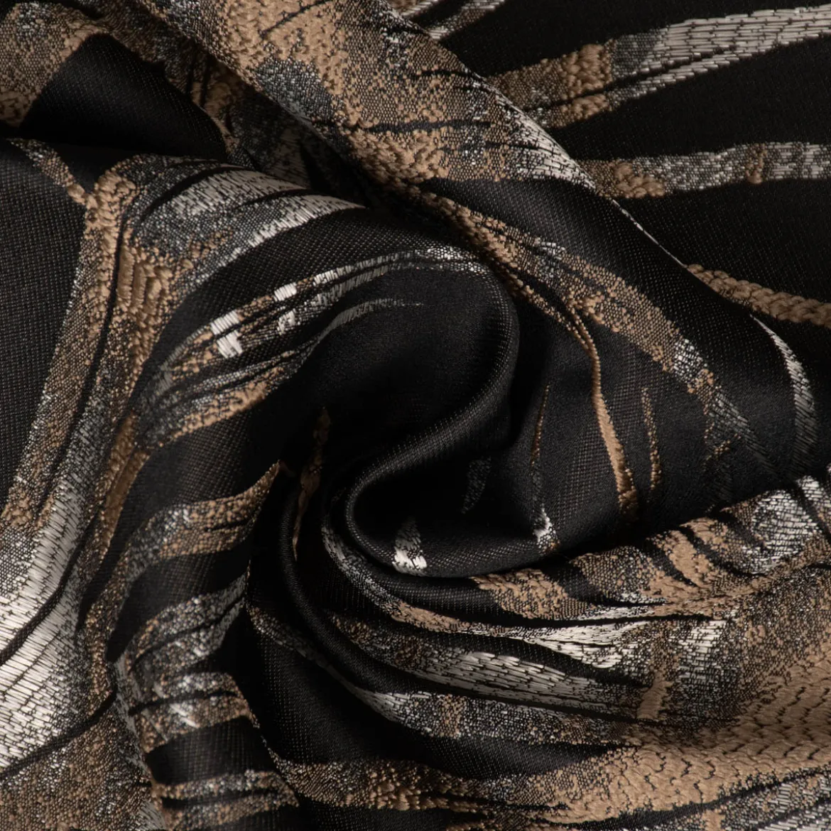 Dekostoff Jacquard Palmenblätter schwarz beige 137cm Breite