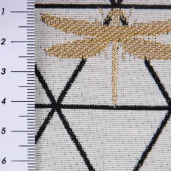 Dekostoff Jacquard-Stoff Dreiecke weiß schwarz Libelle gold 1,40m Breite