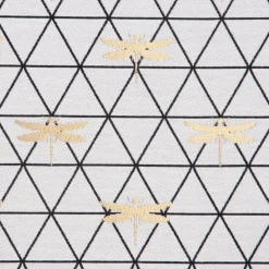 Dekostoff Jacquard-Stoff Dreiecke weiß schwarz Libelle gold 1,40m Breite