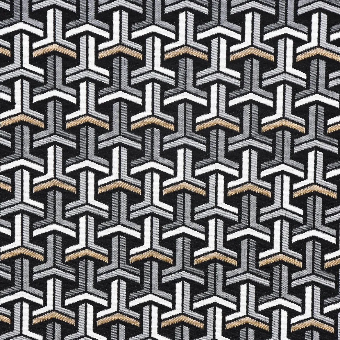 Dekostoff Jacquard-Stoff grafisch T schwarz weiß goldfarbig