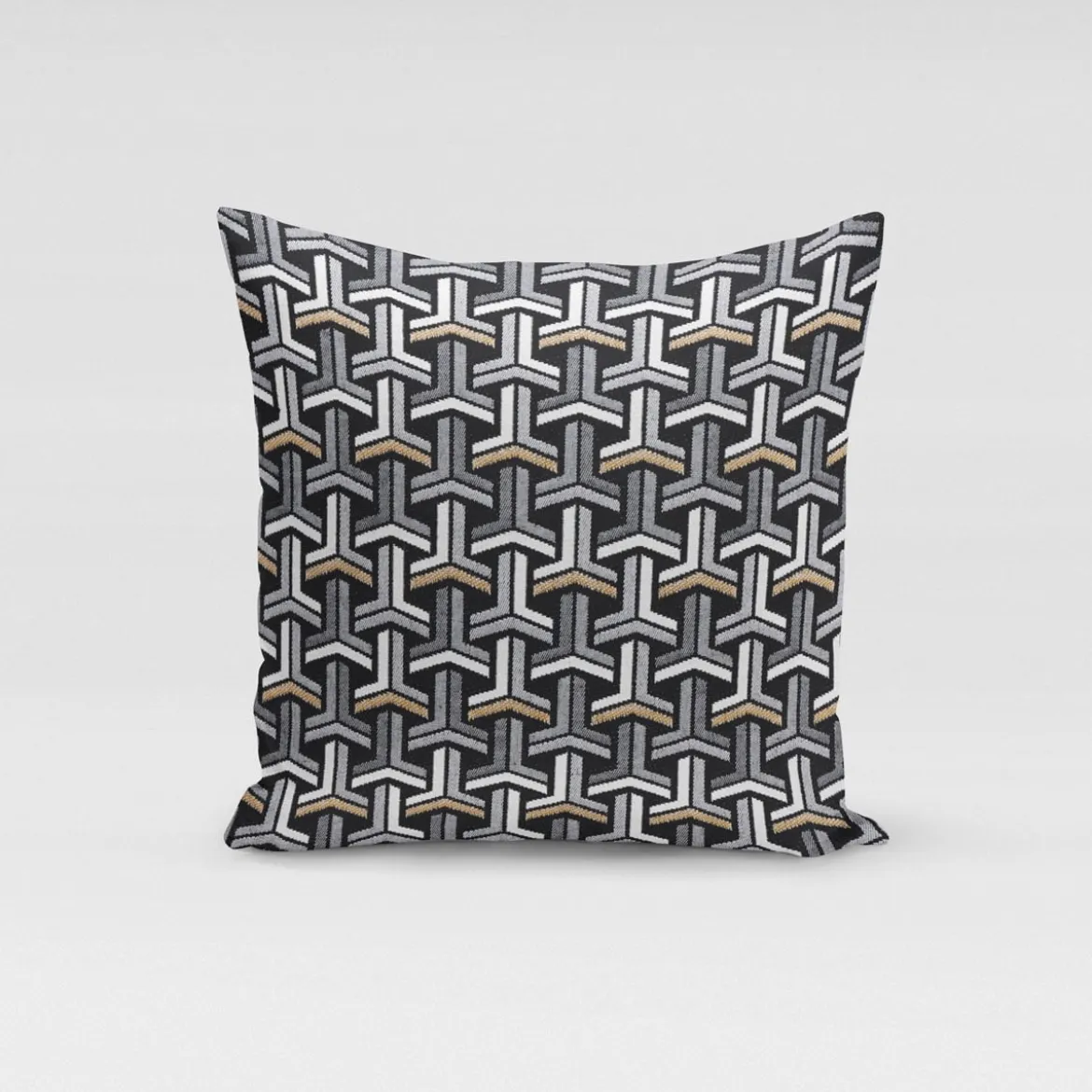 Dekostoff Jacquard-Stoff grafisch T schwarz weiß goldfarbig