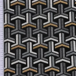 Dekostoff Jacquard-Stoff grafisch T schwarz weiß goldfarbig