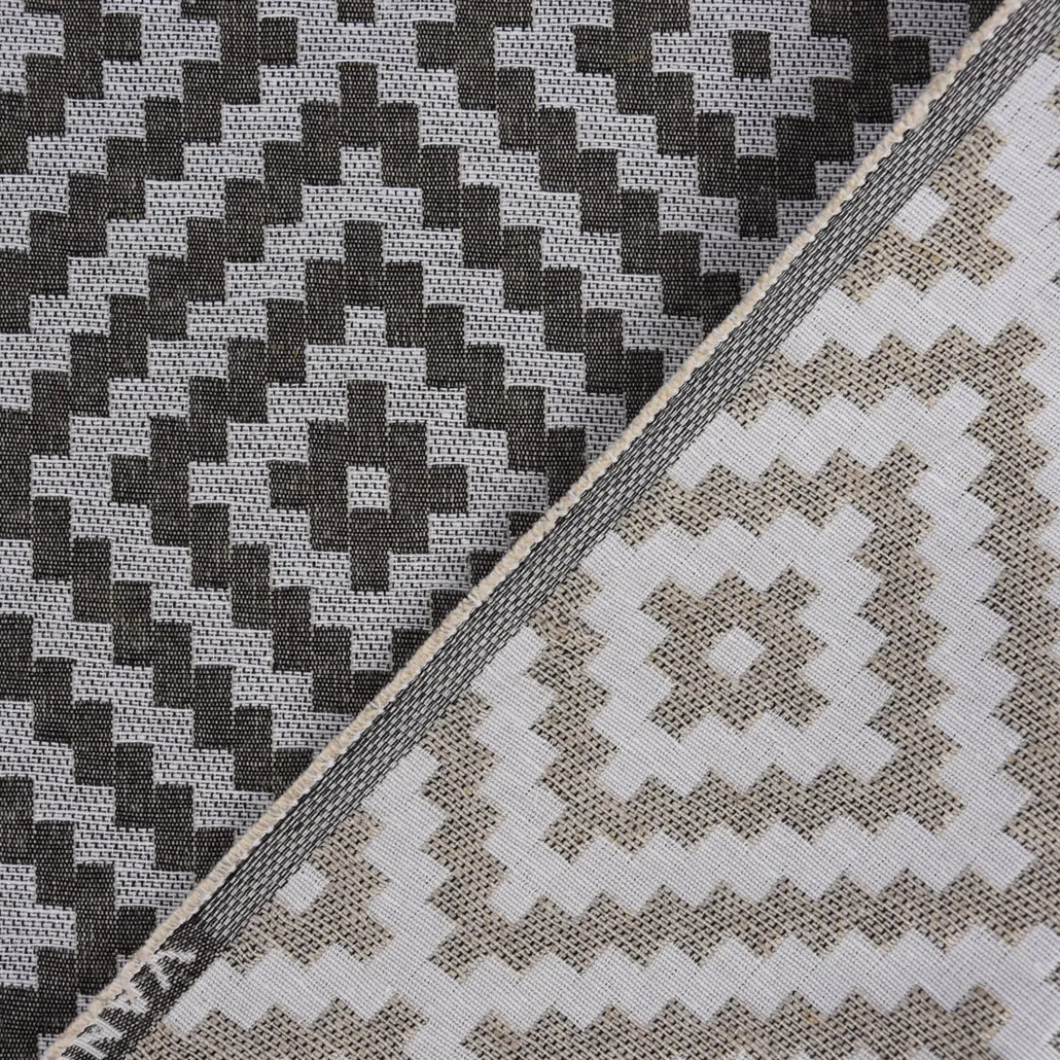 Dekostoff Jacquardstoff Wendestoff Leinen Rauten Inka ecru beige 1,50m Breite